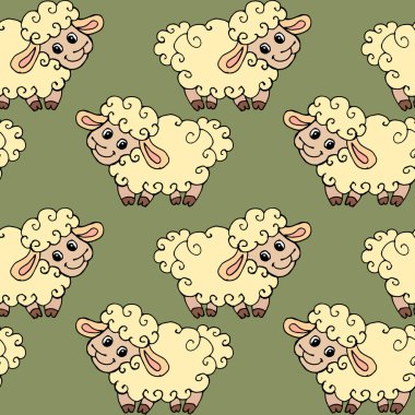 Kusursuz desen, pastel gölgelerde el çizimi komik koyun, çocuklar için baskı, tekstil, duvar kağıdı, kağıt.