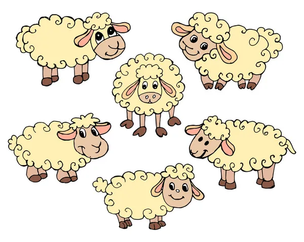 パステル調の色合いで手描きの面白い羊のセット 子供のための印刷 — ストックベクタ