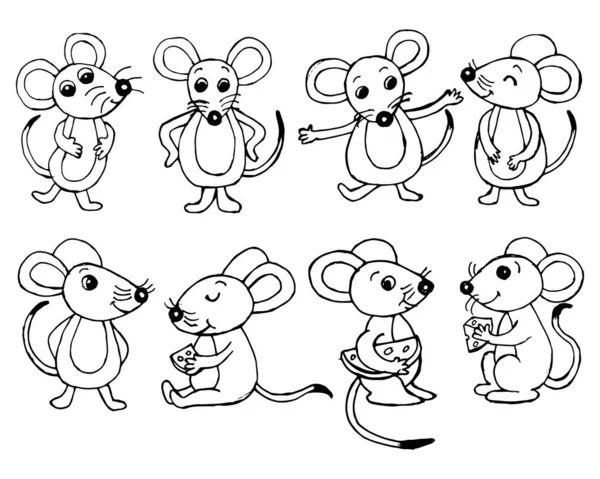 Illustration Jeu Souris Drôles Contour Dessiné Main Impression Pour Enfants — Image vectorielle