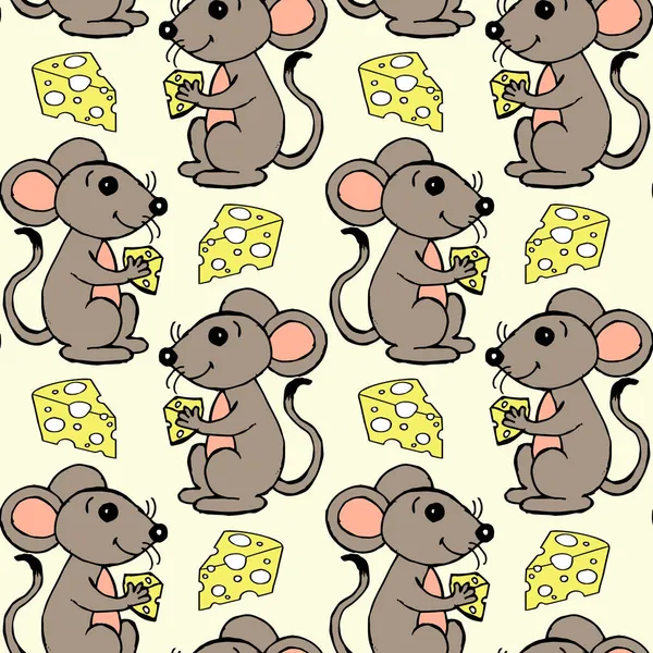 Kusursuz desen, sarı arka planda el çizimi komik gri-pembe fareler, çocuklar için baskı, tekstil, duvar kağıdı