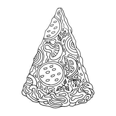 Resim, elle çizilmiş pizza dilimi, boya için, gıda endüstrisi için.