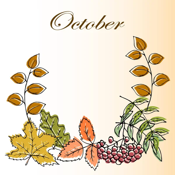 Podzimní Ilustrace Malované Listy Kalendář Říjen Pohlednice Plakát — Stockový vektor