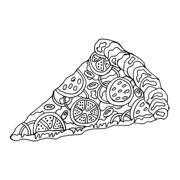 Иллюстрация Рисованный Контур Пиццы Антистресс Окраски Пищевой Промышленности — стоковый вектор