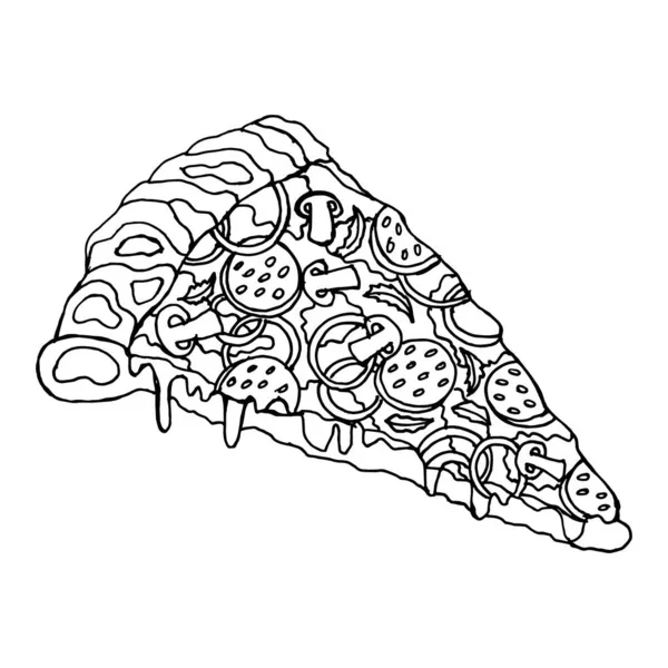 Illustration Handgezeichnete Konturenscheibe Pizza Stress Zum Färben Für Die Lebensmittelindustrie — Stockvektor