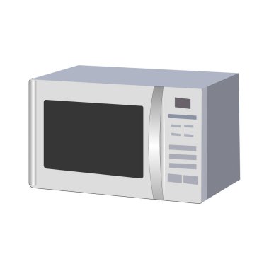 Vektör illüstrasyonu, 3D, beyaz arka planda gerçekçi mikrodalga fırın, ev aletleri