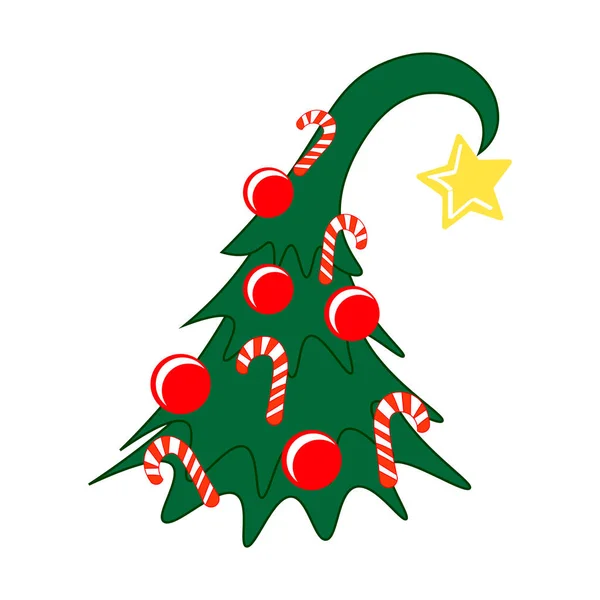 Ilustração Natal Desenhado Abeto Engraçado Brilhante Árvore Decorada Com Bolas — Vetor de Stock