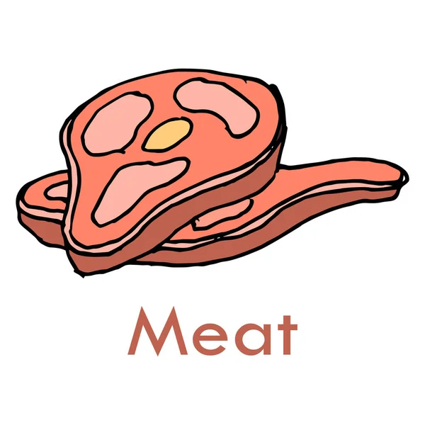Иллюстрация Ручной Работы Аппетитный Мясной Стейк Кусок Мяса Дизайн Ресторанов — стоковый вектор