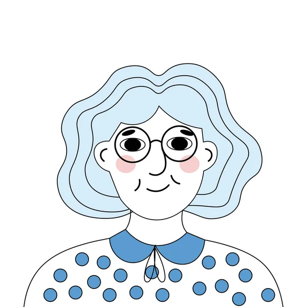 Illust Getrokken Oudere Vrouw Bril Een Blouse Met Stippen Ontwerp — Stockvector