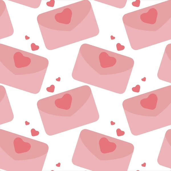 白い背景にシームレスなパターン ピンクの封筒と心 バレンタインデーのための壁紙 結婚式の日 — ストックベクタ