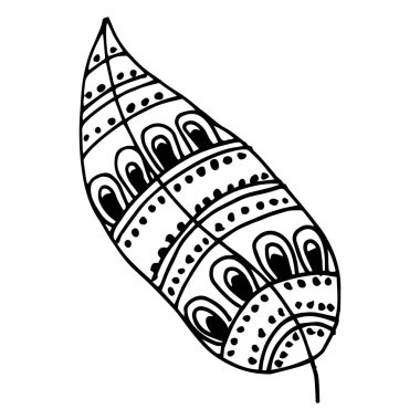 Karalama çizimi, siyah beyaz yaprak, soyutlama, dekorasyon için tasarım, tekstil, kağıt