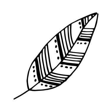 Karalama çizimi, siyah beyaz yaprak, soyutlama, dekorasyon için tasarım, tekstil, kağıt