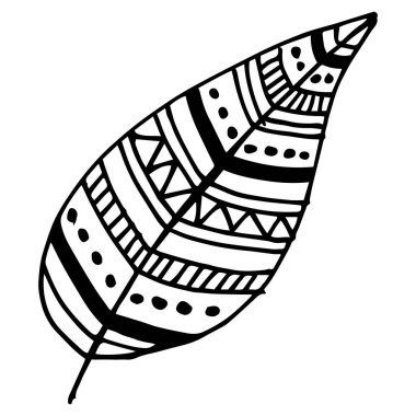 Karalama çizimi, siyah beyaz yaprak, soyutlama, dekorasyon için tasarım, tekstil, kağıt