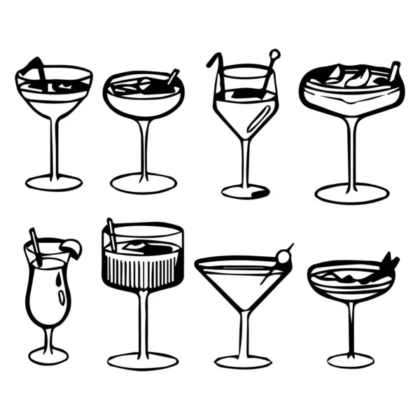 Illust Linia Sztuka Zestaw Okularów Koktajlami Alkohol Ikony Dla Zamiaru — Wektor stockowy
