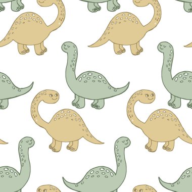 Kusursuz desen, pastel gölgeli el çizimi şirin dinozorlar, kağıt ve tekstil için.