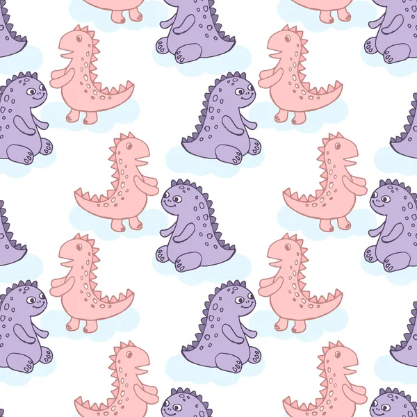 Patrón Sin Costuras Dinosaurios Lindos Dibujados Mano Tonos Pastel Para — Vector de stock