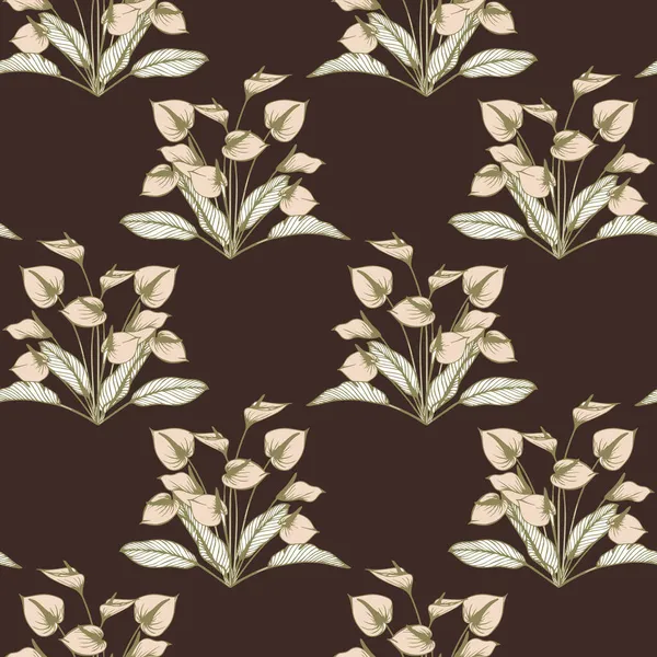 Padrão Sem Costura Bouquets Desenhados Flores Calla Fundo Marrom Têxtil —  Vetores de Stock