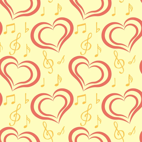 Αδιάλειπτη Μοτίβο Καρδιές Και Μουσικά Σημάδια Αγάπη Είναι Μουσική Υφάσματα — Διανυσματικό Αρχείο