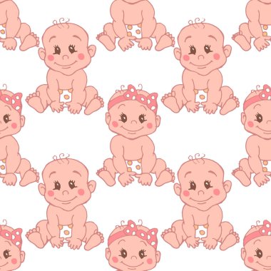 Kusursuz desen, sevimli el yapımı hassas bebekler, erkek ve kız, pastel gölgeler, tekstil, duvar kâğıdı, çocuk odası dekoru.