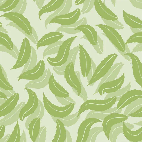 Nahtloses Muster Druck Gezeichnete Zarte Grüne Blätter Auf Hellem Hintergrund — Stockvektor