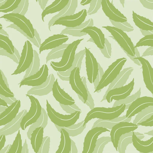 Motif Sans Couture Imprimé Feuilles Vert Tendre Dessinées Sur Fond — Image vectorielle