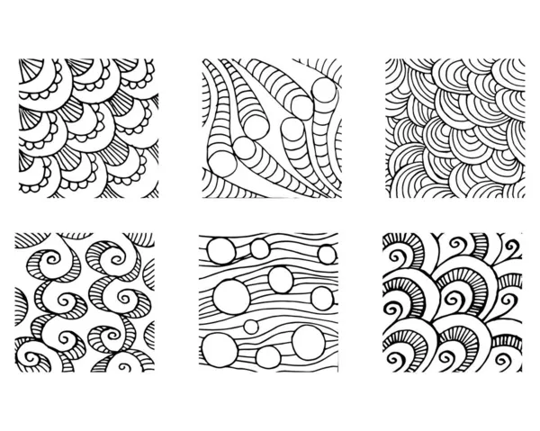 Conjunto Fondos Abstractos Dibujos Mano Diferentes Patrones Contorno Negro Formas — Vector de stock