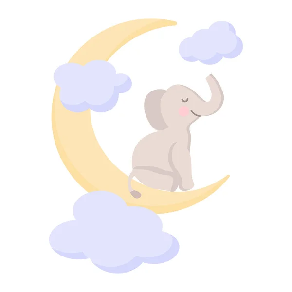 Illustration Eines Gezeichneten Niedlichen Kleinen Elefanten Auf Dem Mond Den — Stockvektor