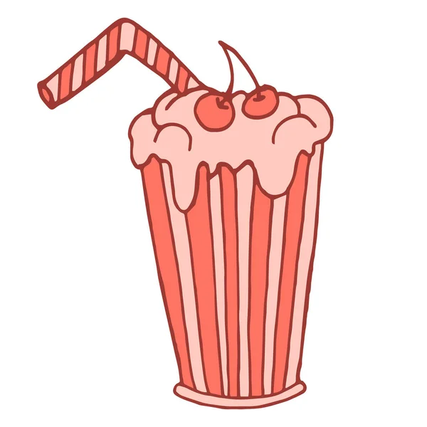 Εικονογράφηση Χειροποίητο Κοκτέιλ Ποτήρι Καλαμάκι Γάλα Φρούτα Σχεδιασμός Για Βιομηχανία — Διανυσματικό Αρχείο
