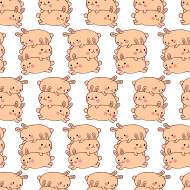 Kusursuz desenler, el çizimi şirin tavşanlar birbirinin üstüne. Doğum günü ve Sevgililer Günü tebrik kartları, tekstil, duvar kâğıtları için tasarım