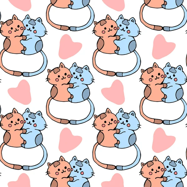Kusursuz Desenler Yapımı Sevimli Kedi Yavruları Birbirine Sarılıyor Doğum Günü — Stok Vektör
