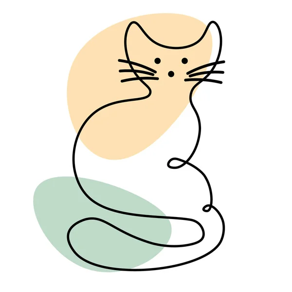 Γραμμικό Σχέδιο Χαριτωμένα Αστεία Γάτα Και Αφηρημένα Σημεία Παστέλ Αποχρώσεις — Διανυσματικό Αρχείο
