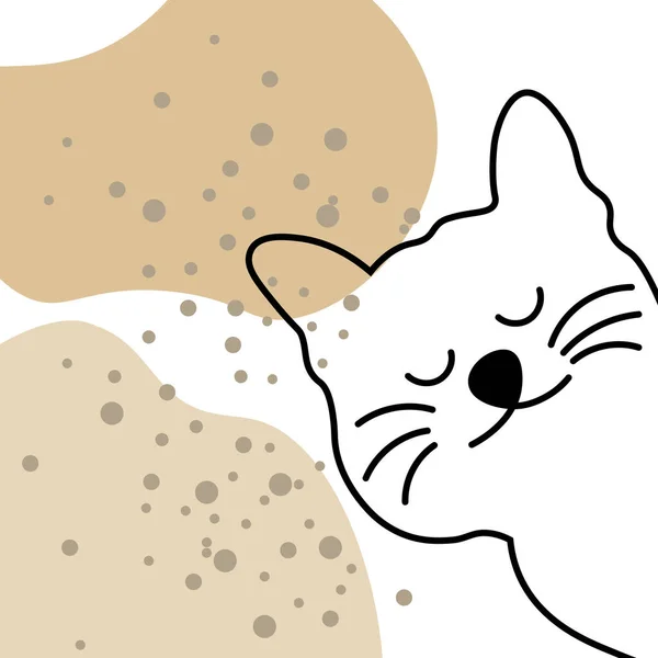 Γραμμικό Σχέδιο Χαριτωμένα Αστεία Γάτα Και Αφηρημένα Σημεία Παστέλ Αποχρώσεις — Διανυσματικό Αρχείο