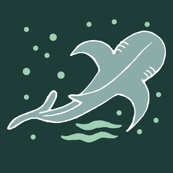 Illustration Drawn Killer Whale Bubbles Turquoise Background Marine Animals Children — Stock Vector