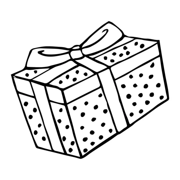 Hand Drawn Illustration Cute Gift Box Ribbon Sketch Coloring Black — Stock Vector