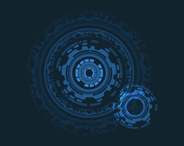 Soyut teknoloji arka plan. Lacivert arka planda yuvarlak mavi tekno şekiller. Modern tasarım. Metin için pankart.