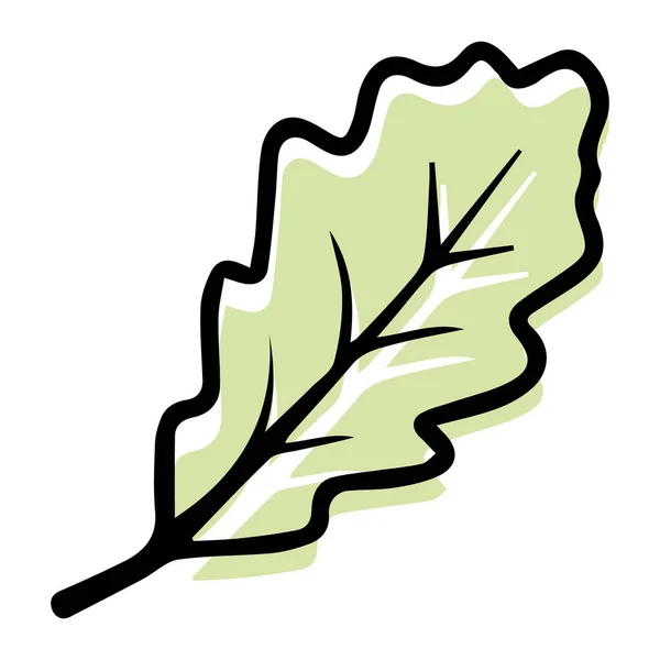 Ilustracja Rysowanego Liścia Dębu Czarnego Zarysu Delikatnego Zielonego Koloru Bazgroły — Wektor stockowy