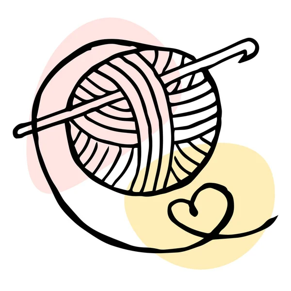 Illustration Icône Boule Fil Dessinée Crochet Sur Des Taches Abstraites — Image vectorielle