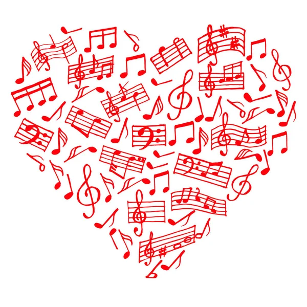 Coeur Musical Notes Musicales Clef Aigu Staff Une Empreinte Design — Image vectorielle