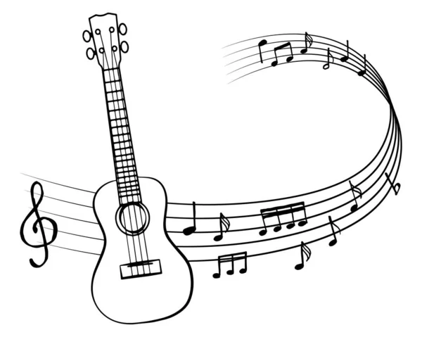 Иллюстрация Музыки Гитары Нотных Знаков Скрипичного Ключа Стойке Элегантный Черно — стоковый вектор