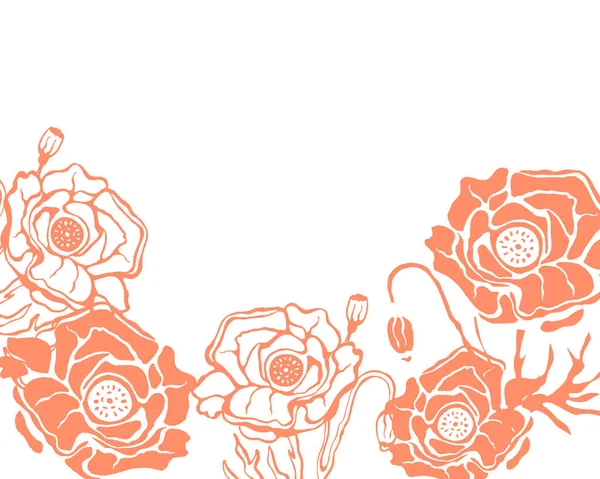 Arrière Plan Pour Texte Dessiné Main Rose Pâle Fleurs Pavot — Image vectorielle