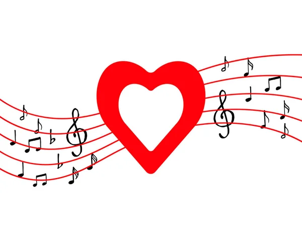 Εικονογράφηση Της Μουσικής Κόκκινη Καρδιά Μουσικές Νότες Και Ένα Τριπλό — Διανυσματικό Αρχείο