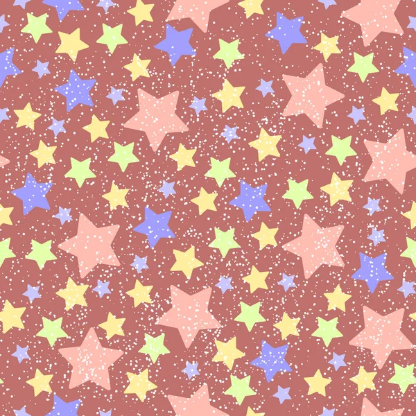 Patrón Sin Costuras Abstracto Estrellas Multicolores Pequeños Puntos Una Manera — Vector de stock