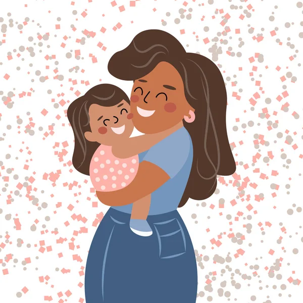 Illustrazione Vettoriale Madre Felice Con Una Figlia Sorridente Tra Braccia — Vettoriale Stock