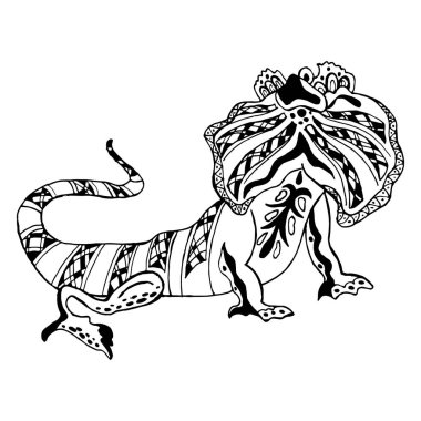 Vektör çizimi, el çizimi, süslemeli monitör kertenkelesi, çizim. Boyama kitabı, anti-stres, baskı, dövme için tasarım