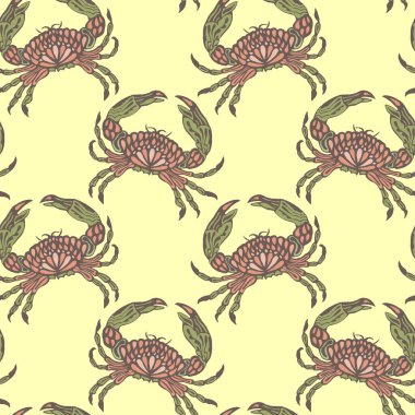 Kusursuz desenler, parmak izleri, el yapımı stilize edilmiş yengeçler ve zarif bir arka plan. Tekstil, kapak, duvar kağıtları için dekor
