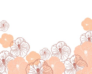 Resim, çiçek arkaplanı, metin, çerçeve, kartpostal. Pembe narin çiçekler ve beyaz arka planda pembe çiçek hatları. Zarif tasarım