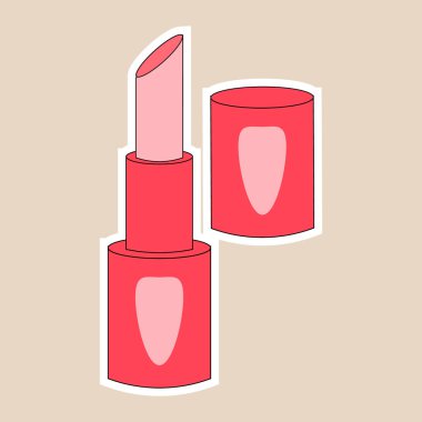 Klip sanatı, pembe ruj, çıkartma. Kadın kozmetiği. Reklam kozmetik ürünleri için grafik tasarımı.