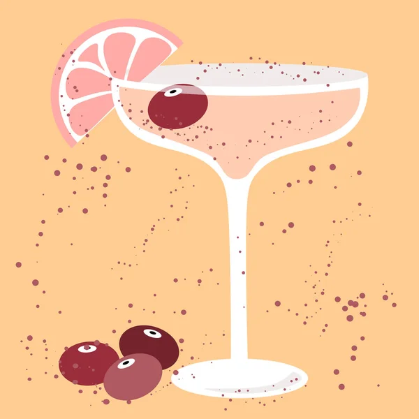 Abstrakte Illustration Glaskelch Mit Cocktail Grapefruitscheibe Und Beeren Getränke Retro — Stockvektor