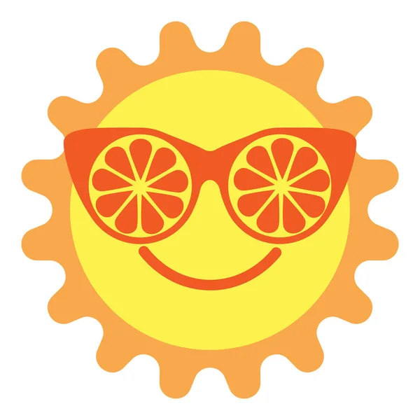 Illustration Für Kinder Süße Gelbe Sonne Gläsern Aus Orangenscheiben Doodle — Stockvektor