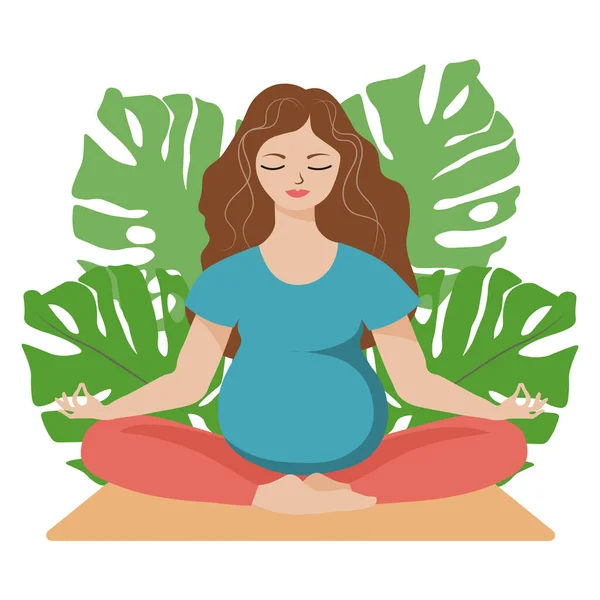 Ilustración Yoga Para Embarazadas Mujer Embarazada Pelo Largo Una Pose — Vector de stock