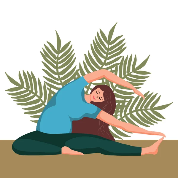 Illustration Yoga Pregnant Long Haired Pregnant Woman Yoga Pose Background — стоковый вектор